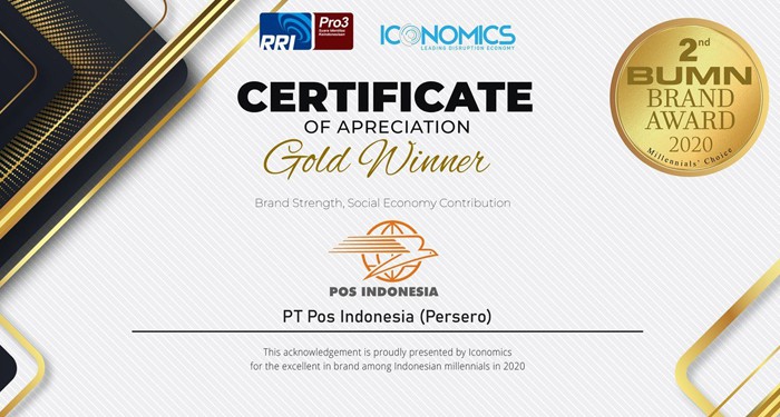 Pos Indonesia Raih Penghargaan Brand Strengh dan Social Economy Contribution