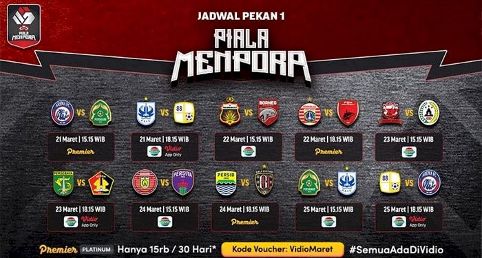 Jadwal Piala Menpora Senin 22 Maret 2021, Live di Indosiar dan Vidio